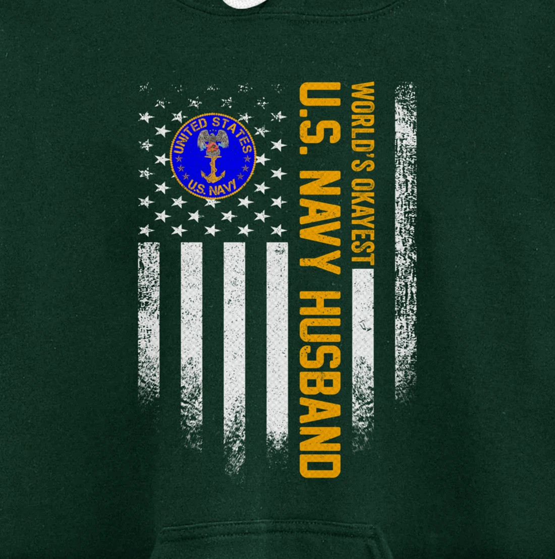 Vintage American Flag World's Okayest Navy Veteran Husband Pullover Hoodie