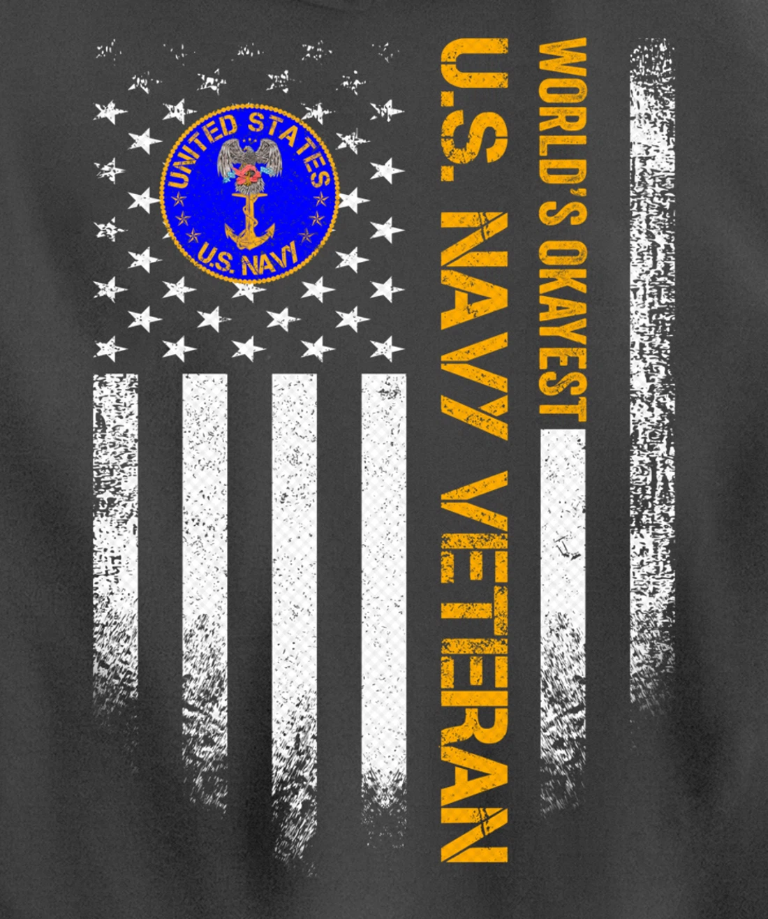 Vintage USA American Flag World's Okayest US Navy Veteran Pullover Hoodie