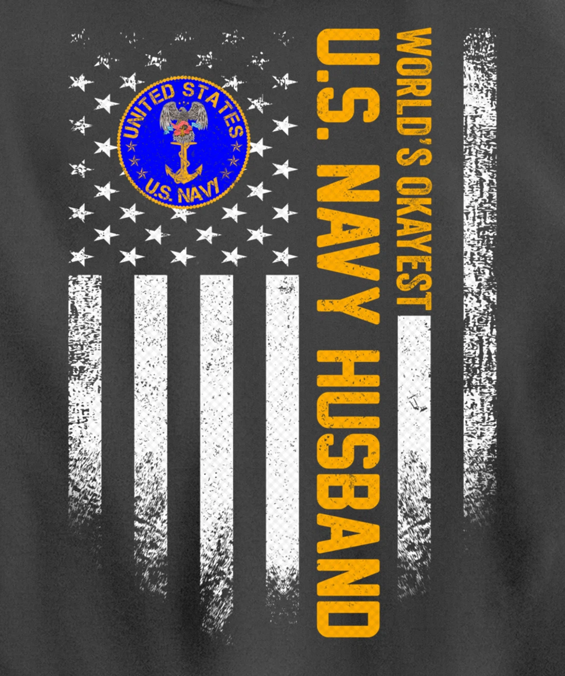 Vintage American Flag World's Okayest Navy Veteran Husband Pullover Hoodie