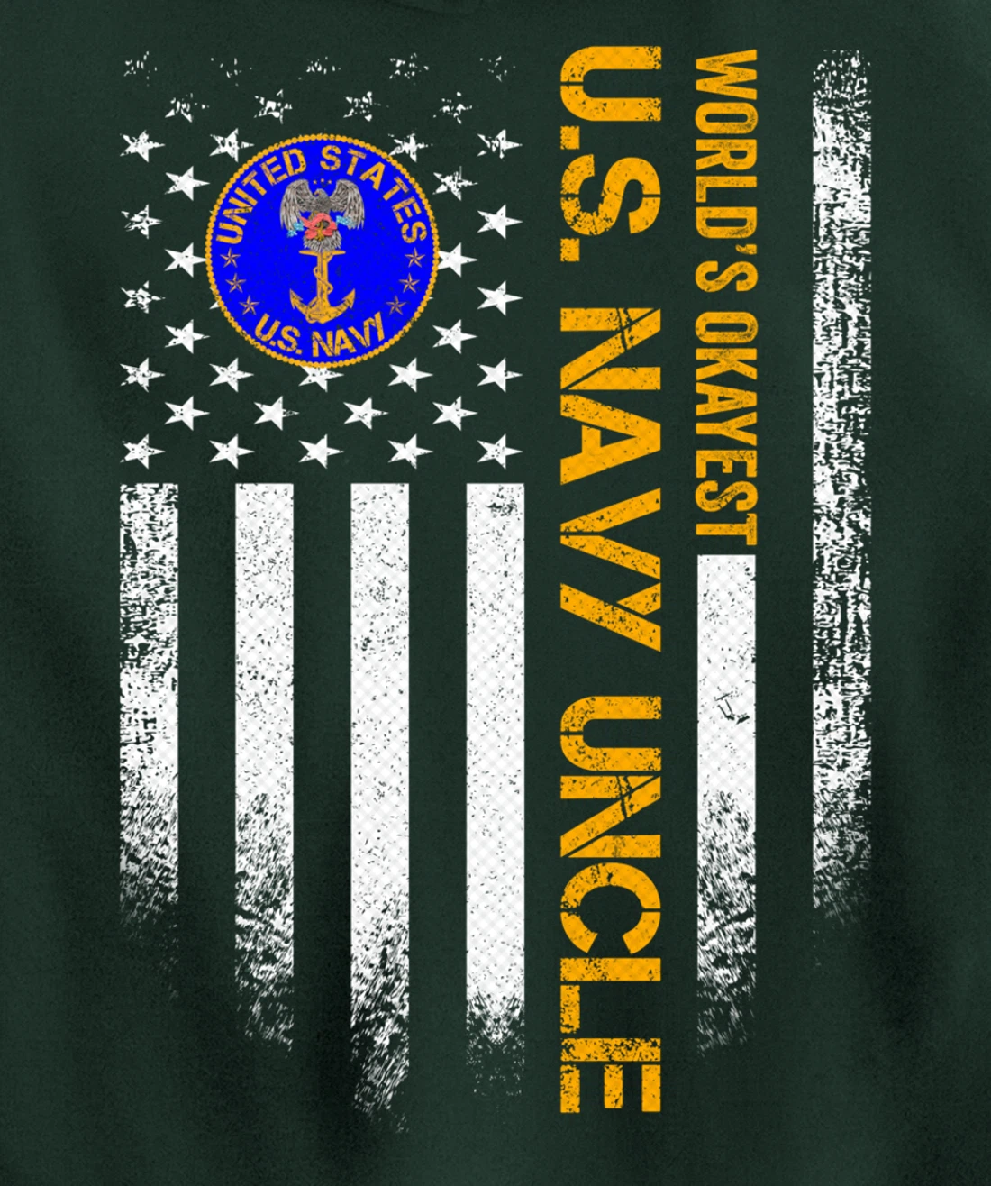 Vintage USA American Flag World's Okayest Navy Veteran Uncle Pullover Hoodie