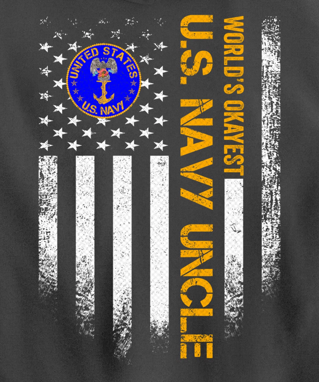 Vintage USA American Flag World's Okayest Navy Veteran Uncle Pullover Hoodie