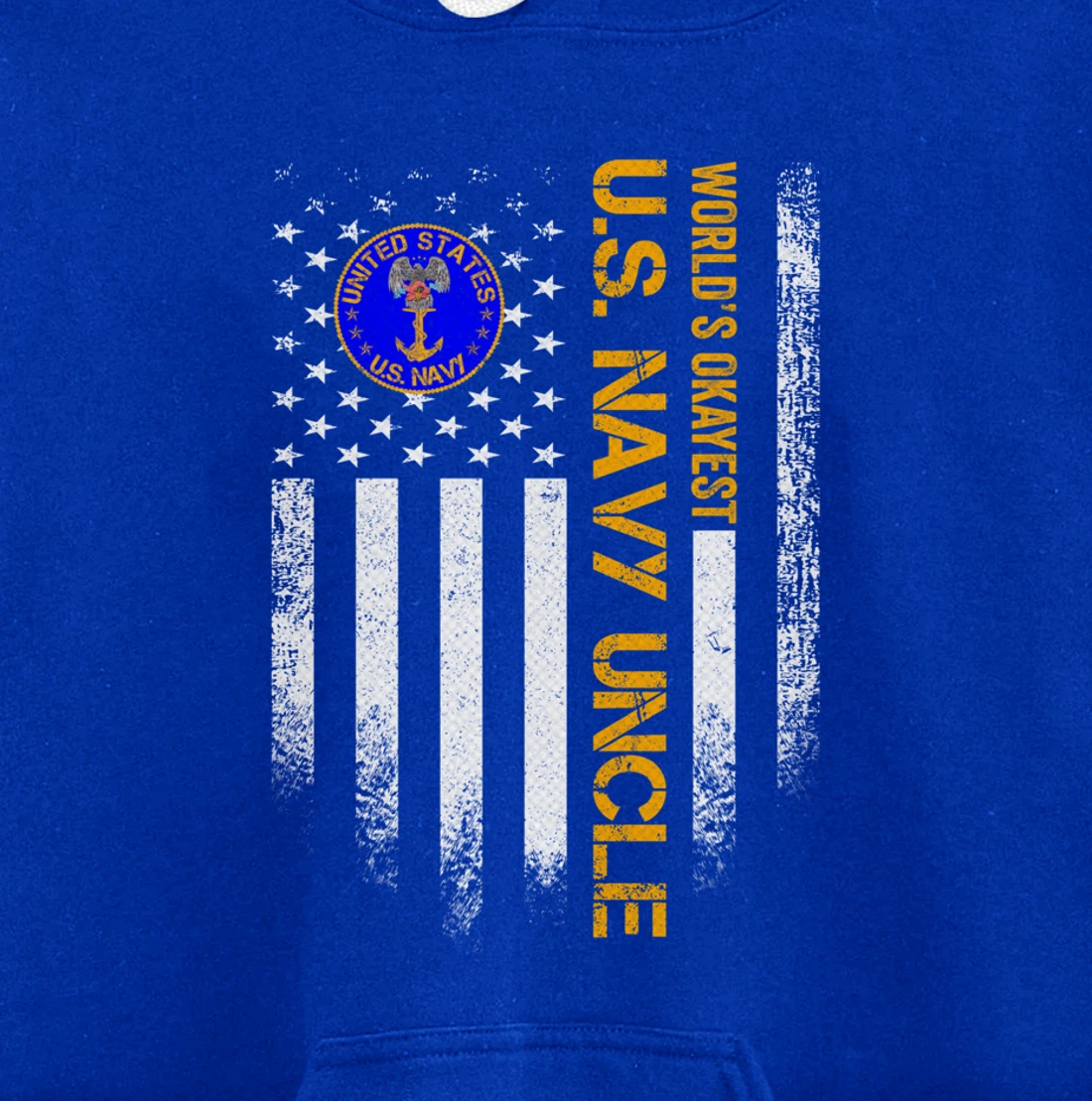 Vintage USA American Flag World's Okayest Navy Veteran Uncle Pullover Hoodie