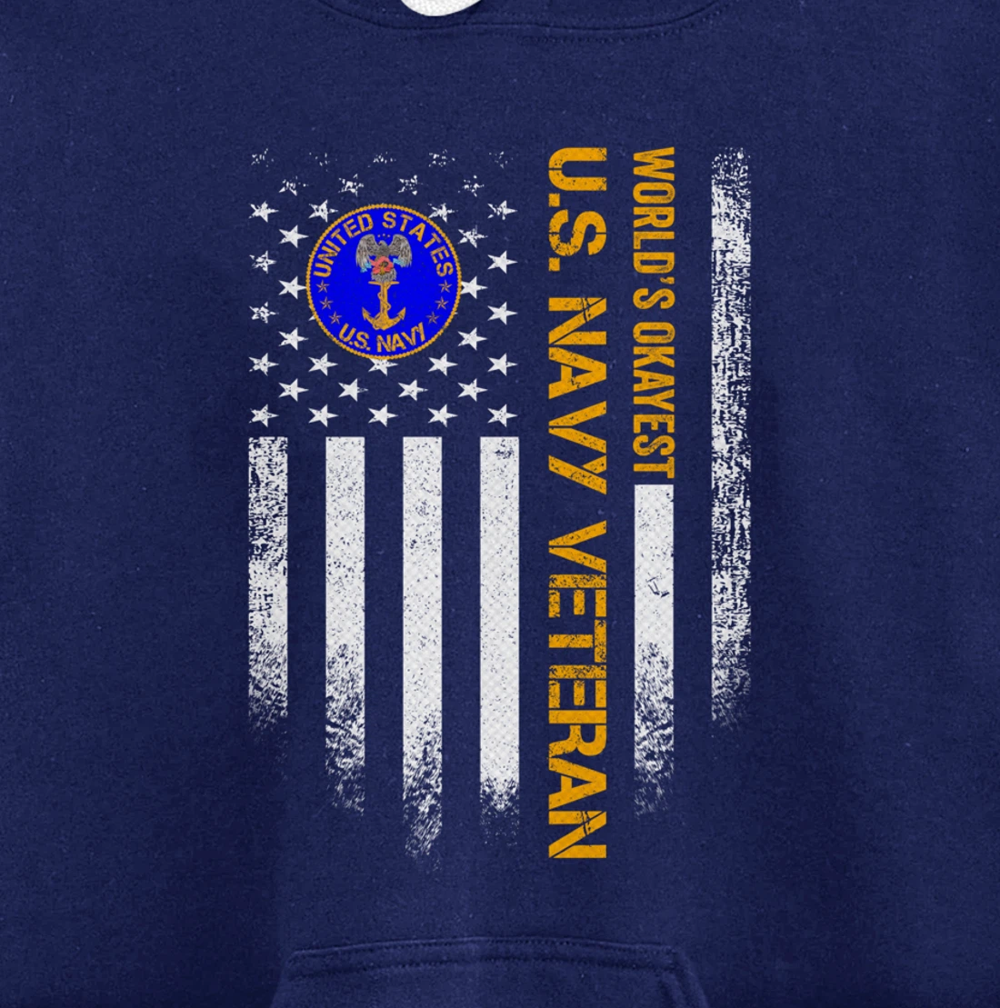Vintage USA American Flag World's Okayest US Navy Veteran Pullover Hoodie