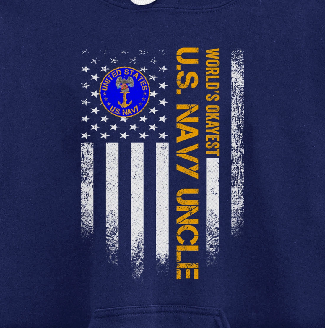 Vintage USA American Flag World's Okayest Navy Veteran Uncle Pullover Hoodie