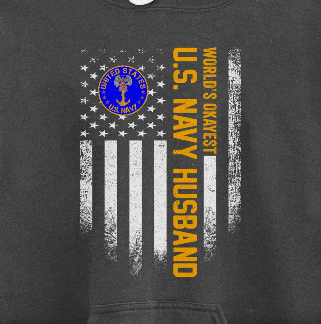 Vintage American Flag World's Okayest Navy Veteran Husband Pullover Hoodie