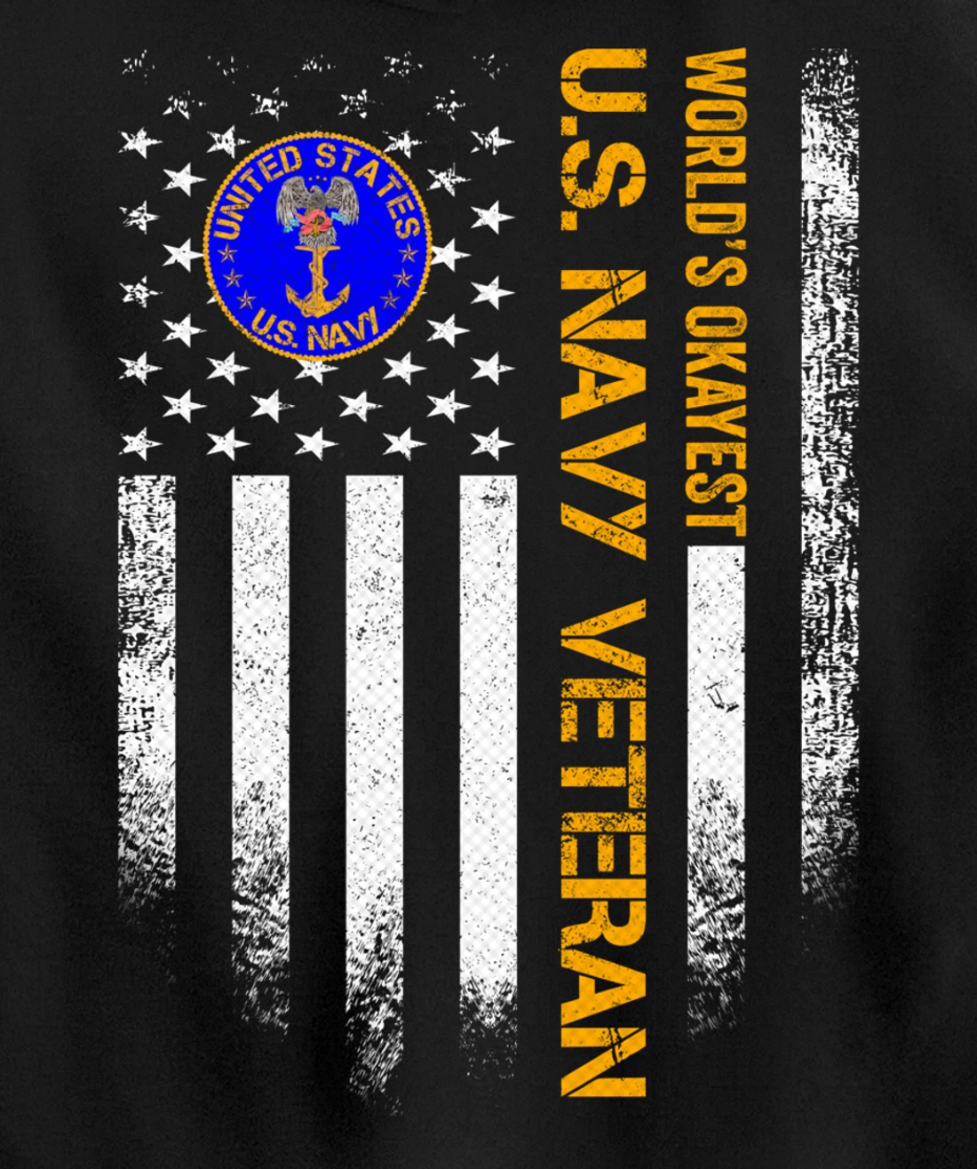 Vintage USA American Flag World's Okayest US Navy Veteran Pullover Hoodie