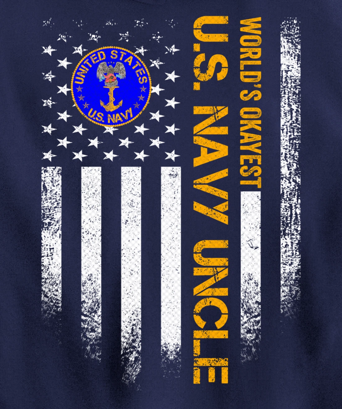 Vintage USA American Flag World's Okayest Navy Veteran Uncle Pullover Hoodie