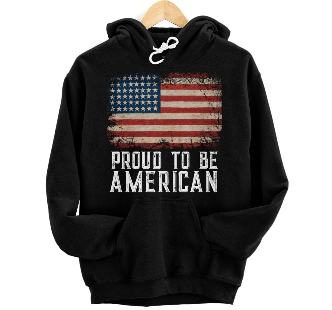 Patriotic USA Flag Proud To Be American Gift Citizen Veteran Pullover Hoodie