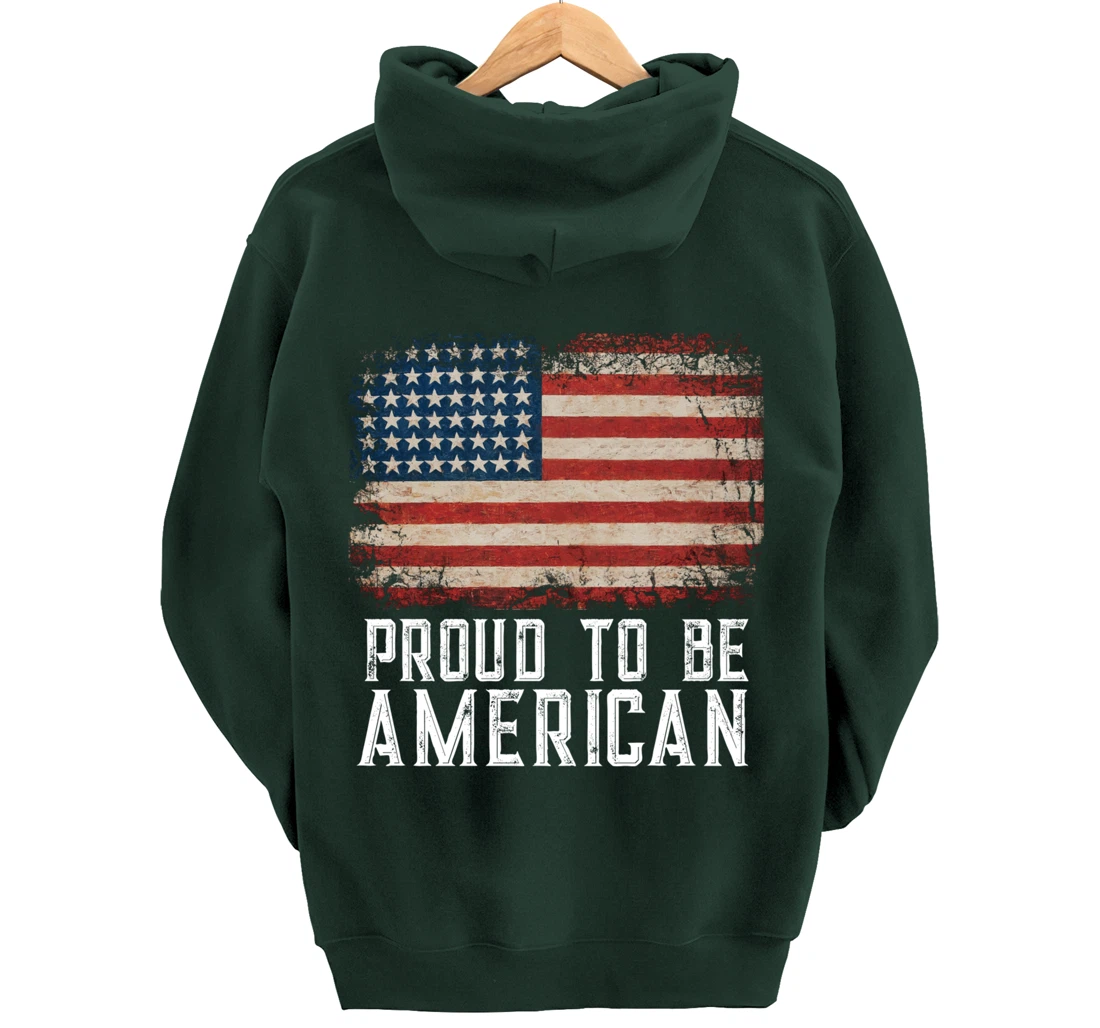 Patriotic USA Flag Proud To Be American Gift Citizen Veteran Pullover Hoodie