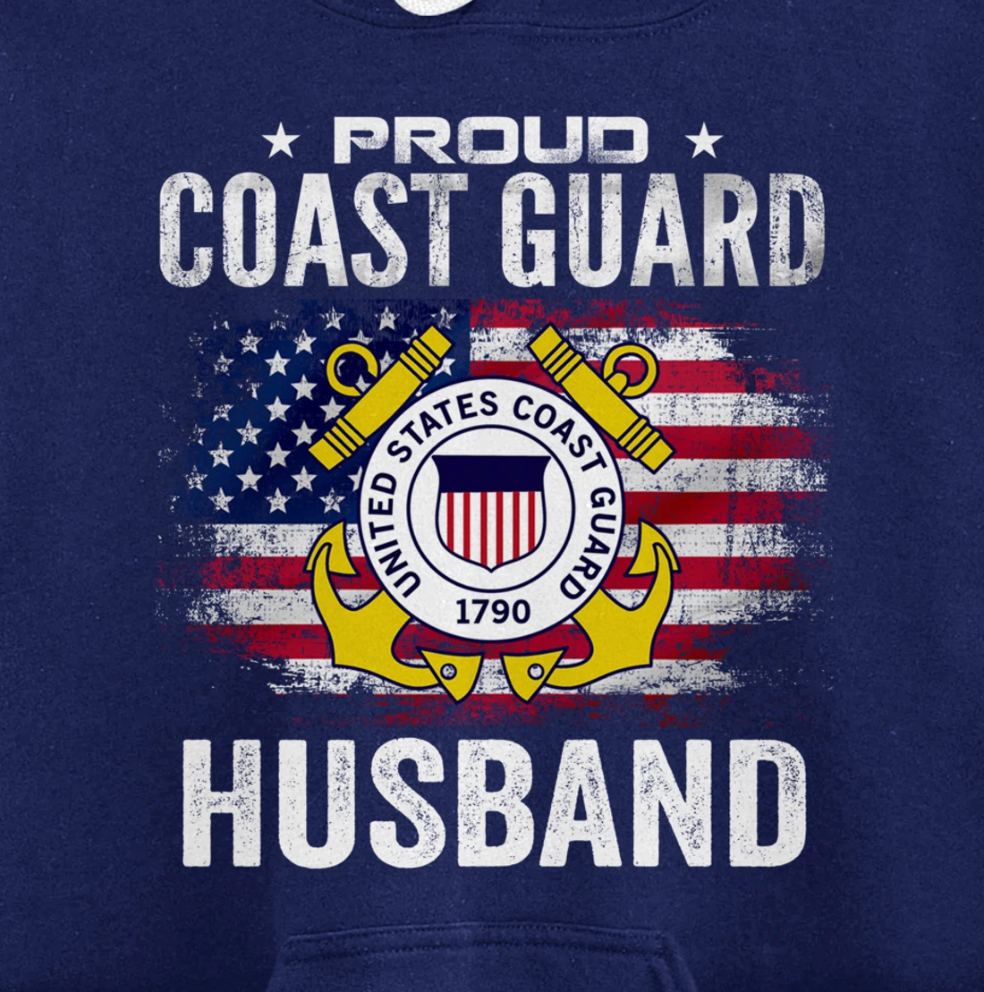 Proud Coast Guard Husband With American Flag Gift Veteran Pullover Hoodie