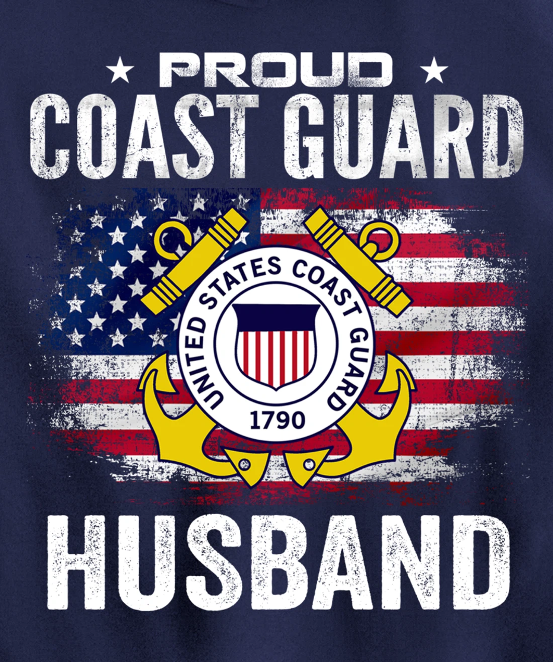 Proud Coast Guard Husband With American Flag Gift Veteran Pullover Hoodie