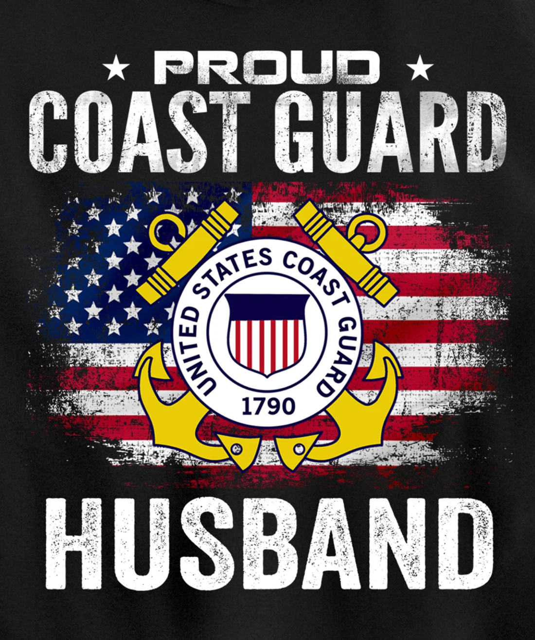 Proud Coast Guard Husband With American Flag Gift Veteran Pullover Hoodie