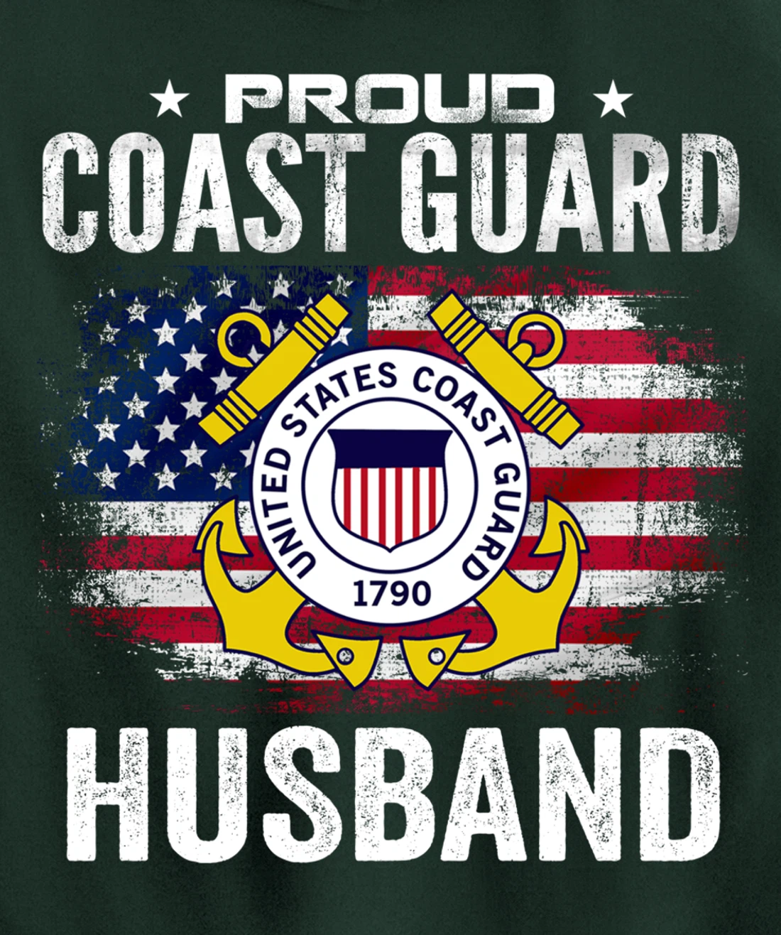 Proud Coast Guard Husband With American Flag Gift Veteran Pullover Hoodie
