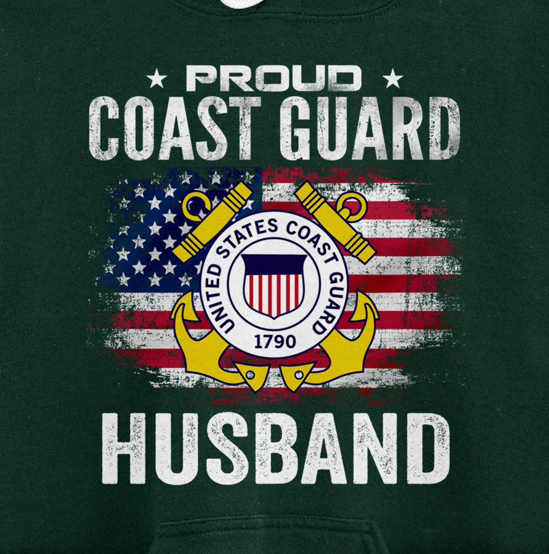 Proud Coast Guard Husband With American Flag Gift Veteran Pullover Hoodie