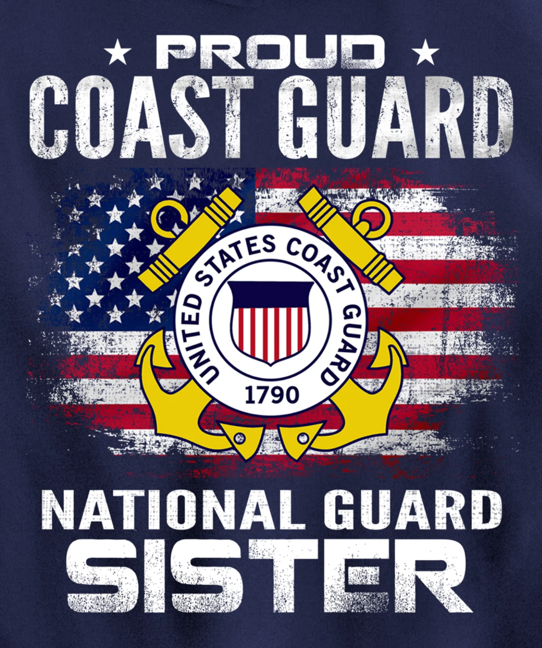 Proud Coast Guard National Guard Sister Gift Veteran Day Pullover Hoodie