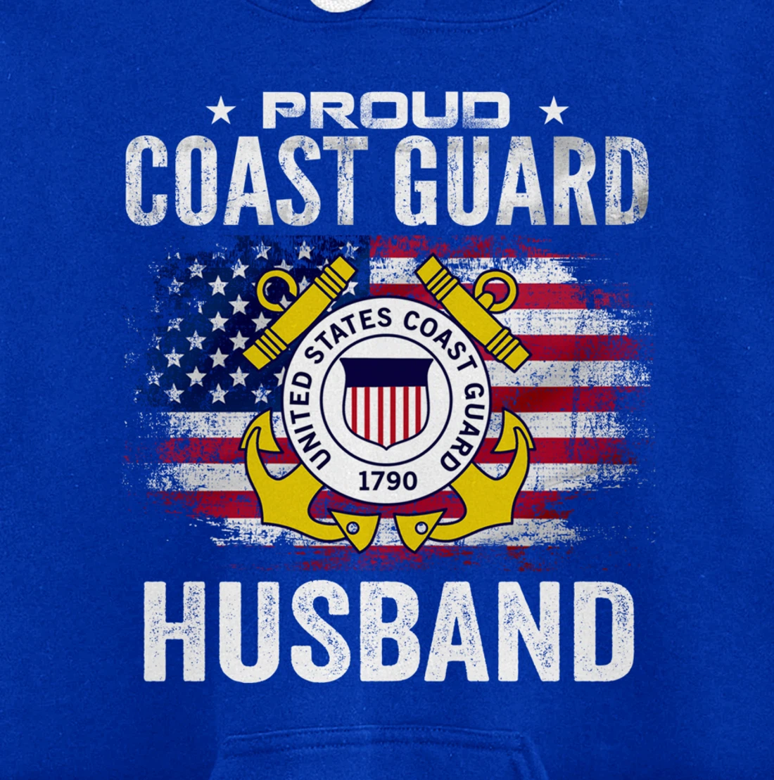 Proud Coast Guard Husband With American Flag Gift Veteran Pullover Hoodie