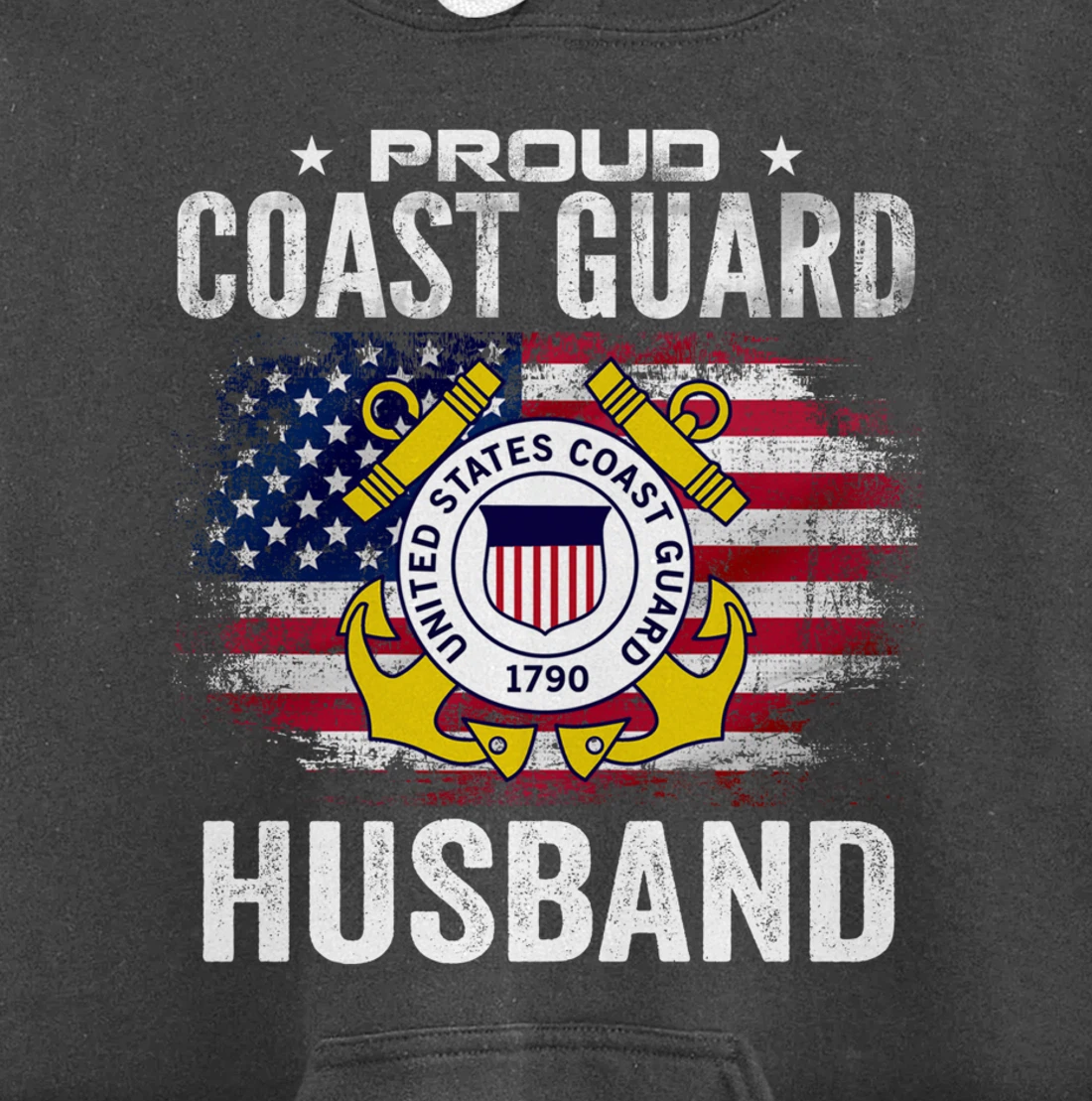 Proud Coast Guard Husband With American Flag Gift Veteran Pullover Hoodie