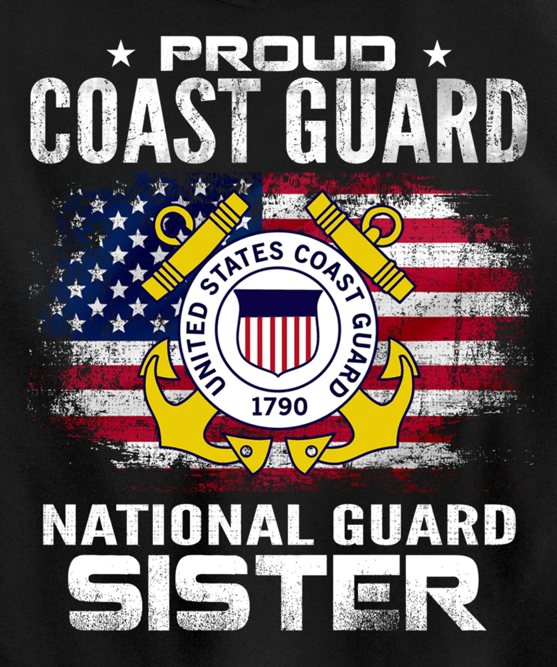 Proud Coast Guard National Guard Sister Gift Veteran Day Pullover Hoodie