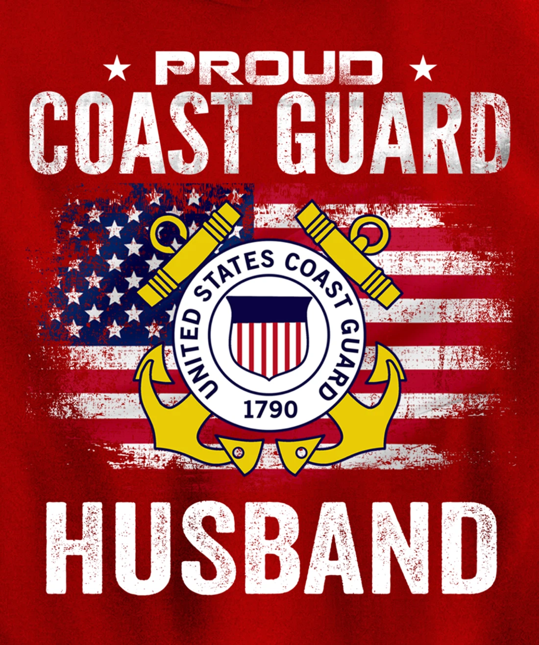 Proud Coast Guard Husband With American Flag Gift Veteran Pullover Hoodie