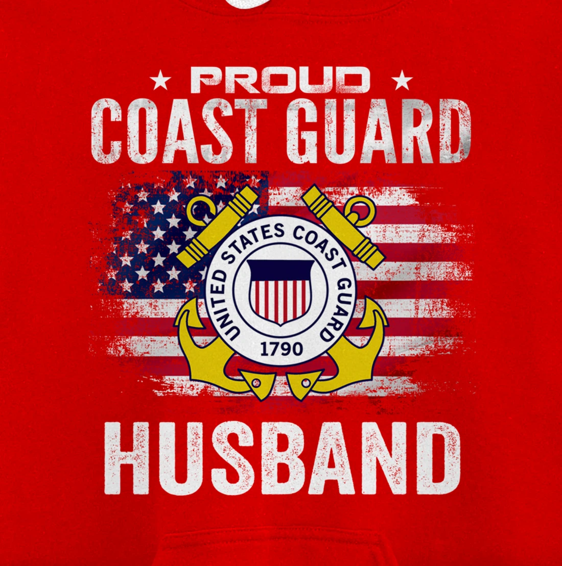 Proud Coast Guard Husband With American Flag Gift Veteran Pullover Hoodie