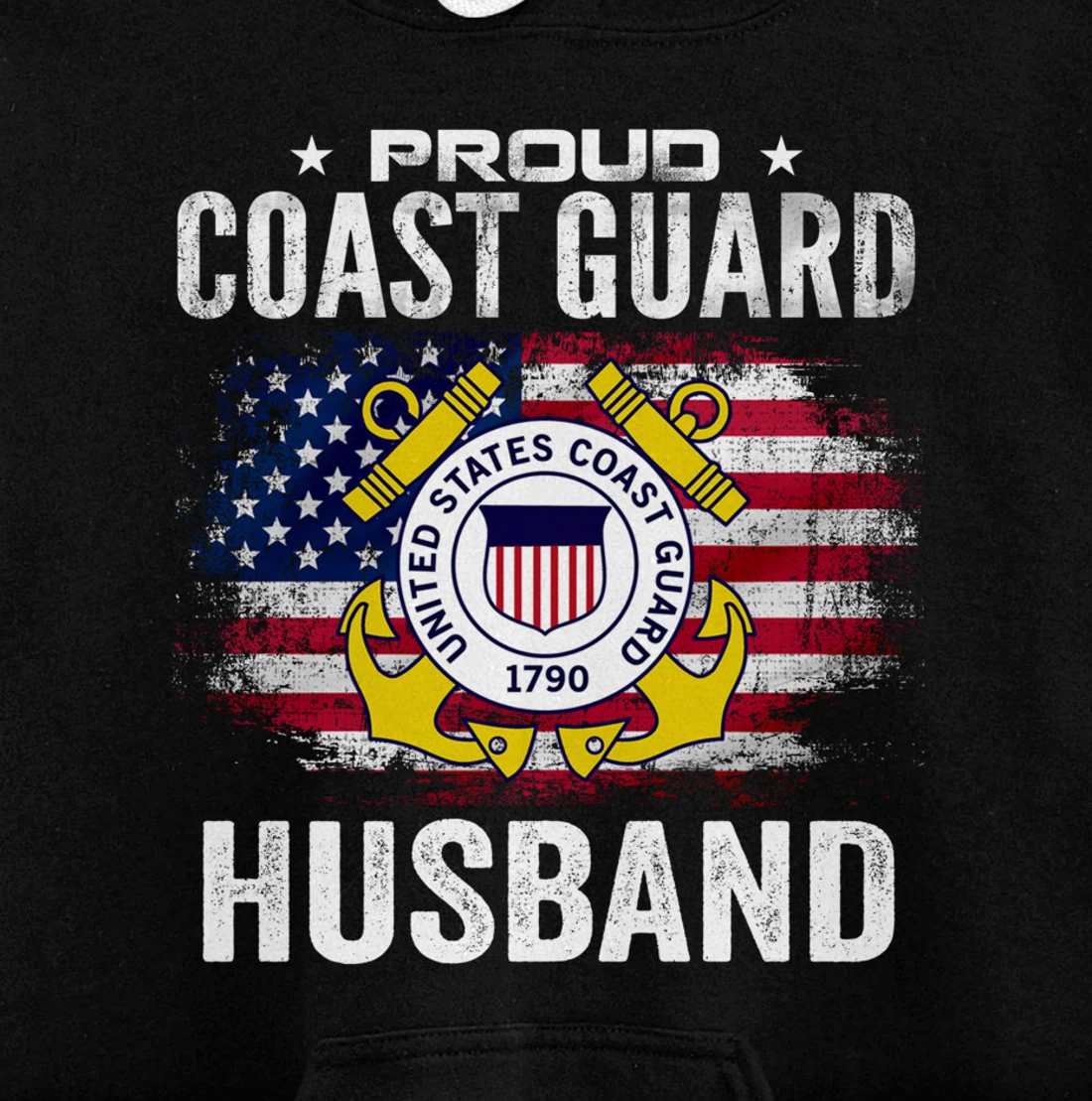 Proud Coast Guard Husband With American Flag Gift Veteran Pullover Hoodie
