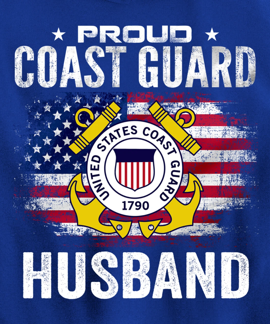 Proud Coast Guard Husband With American Flag Gift Veteran Pullover Hoodie