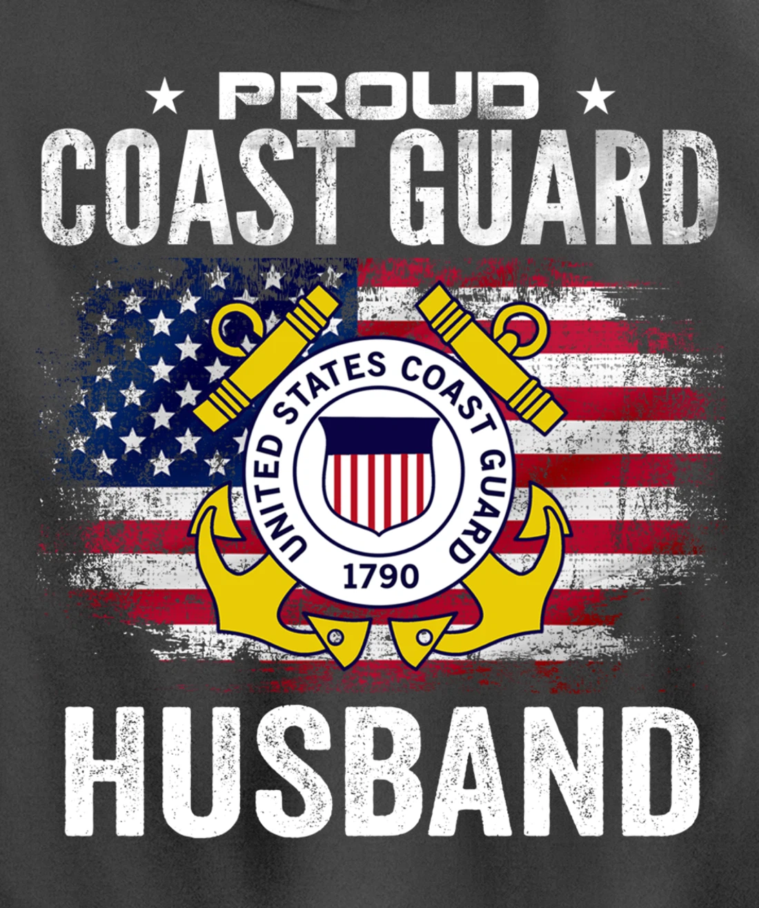 Proud Coast Guard Husband With American Flag Gift Veteran Pullover Hoodie