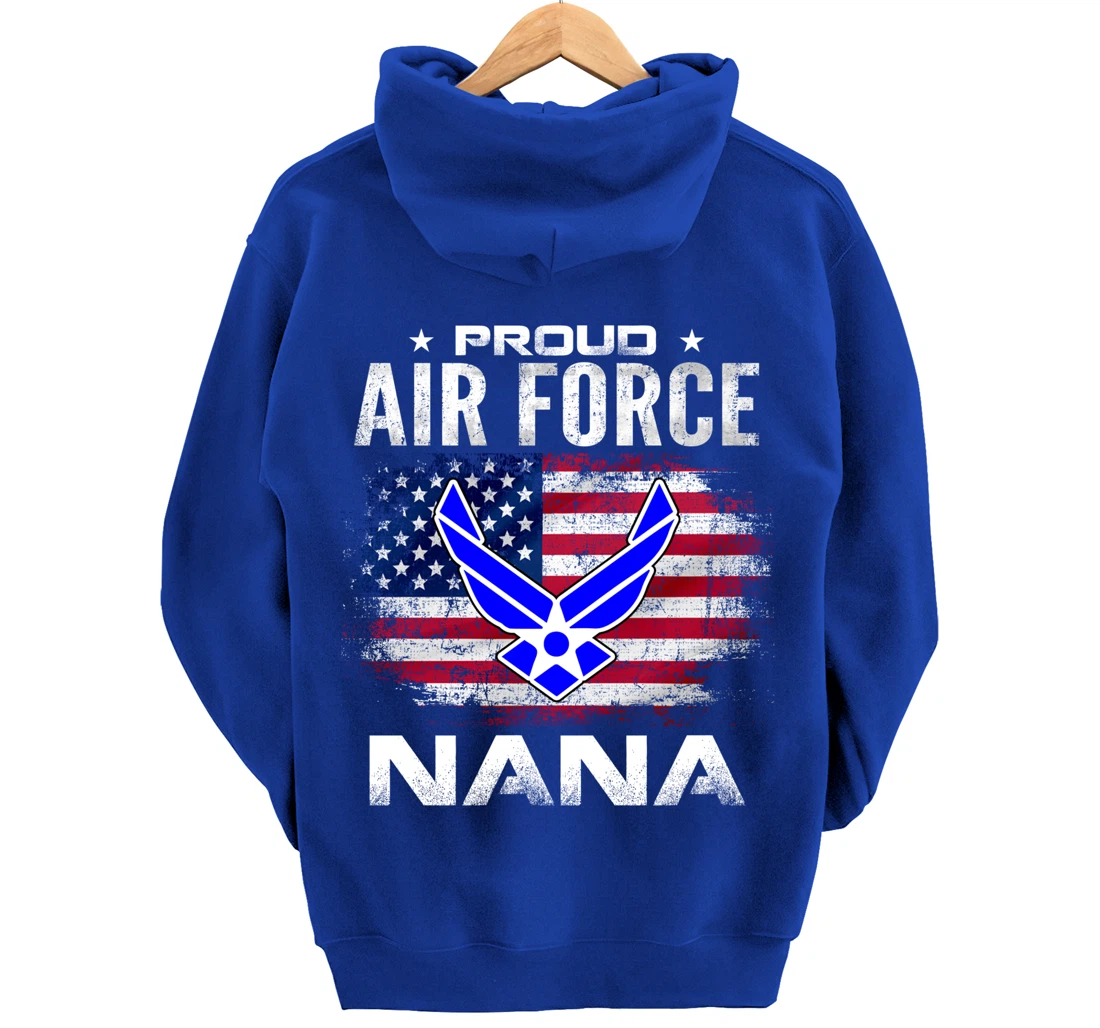 Proud Air Force Nana With American Flag Gift Veteran Pullover Hoodie