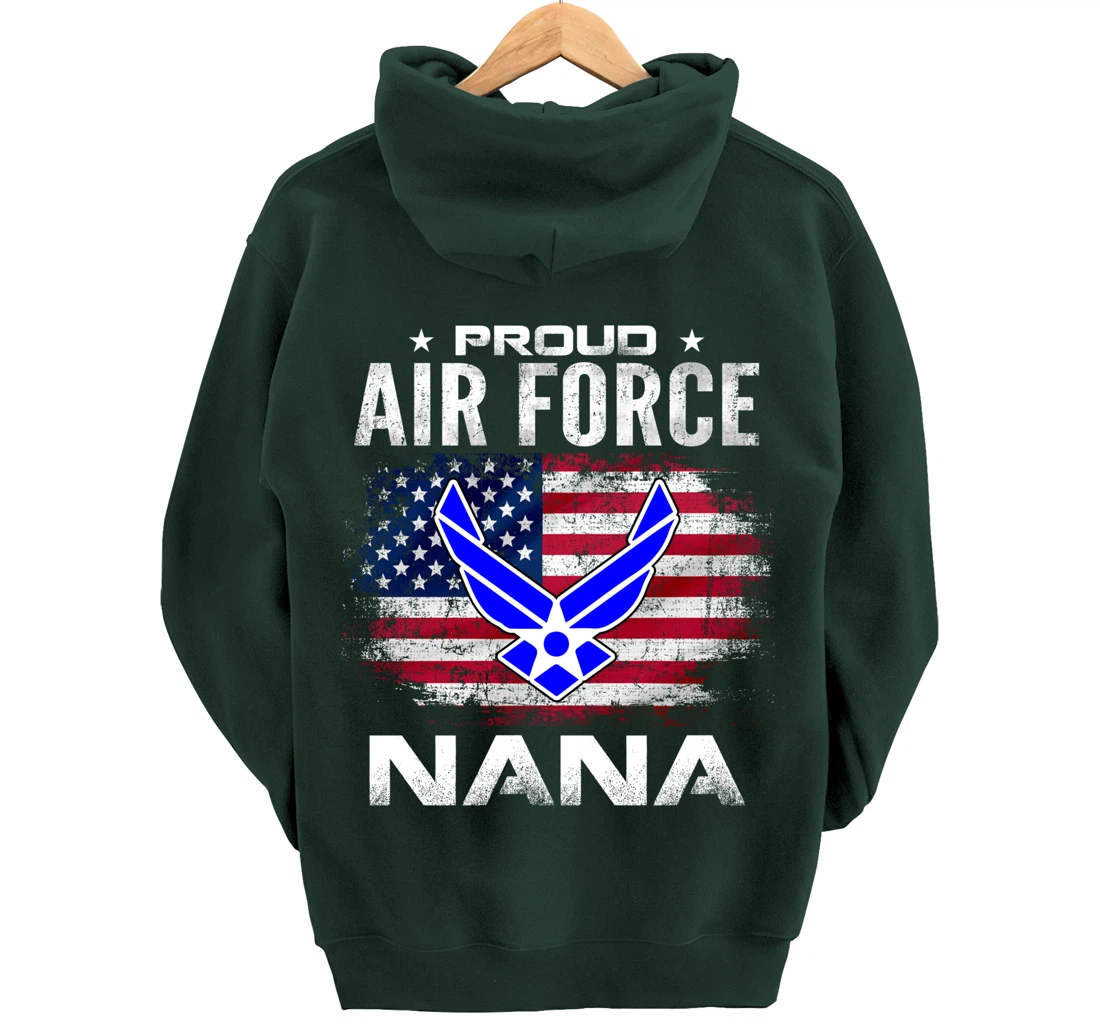 Proud Air Force Nana With American Flag Gift Veteran Pullover Hoodie