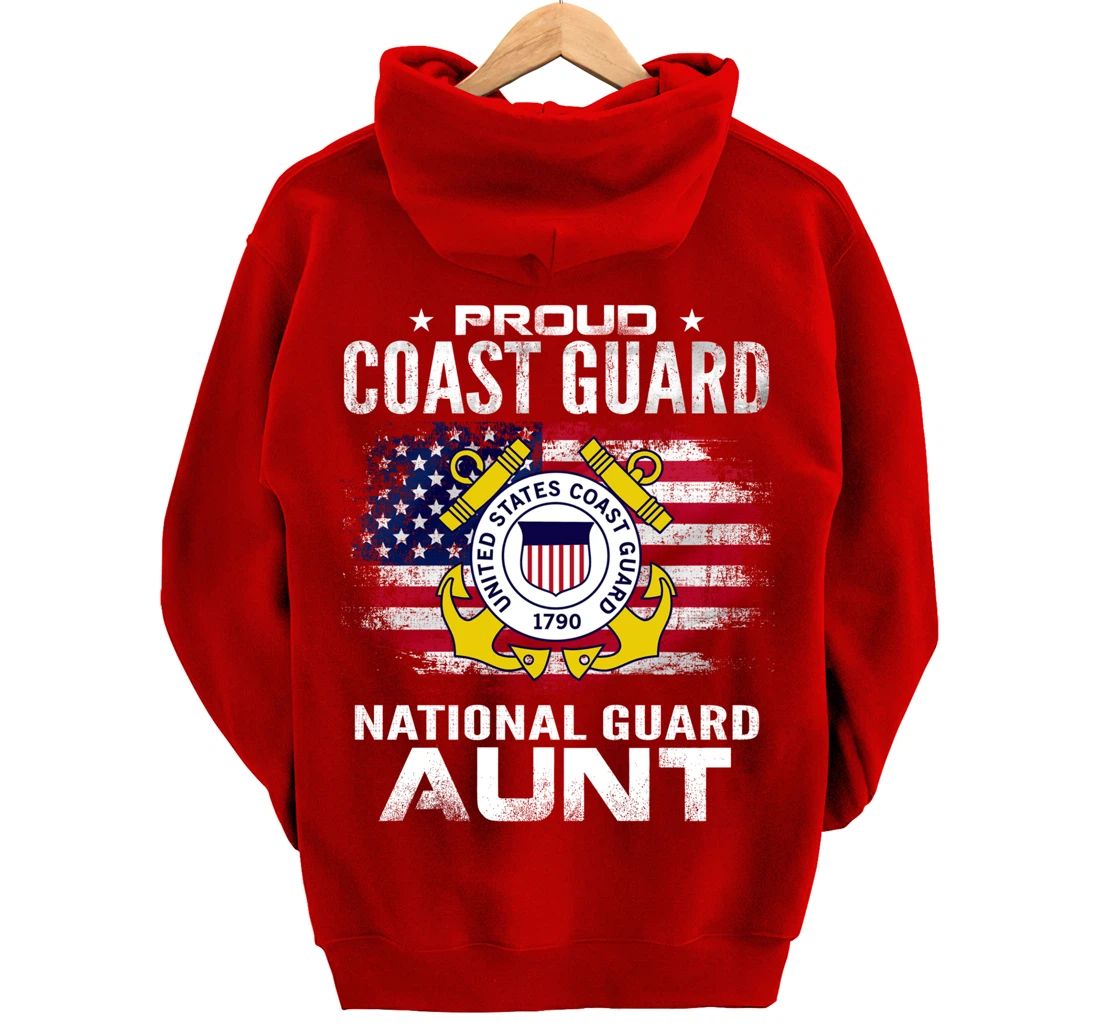 Proud Coast Guard National Guard Aunt Gift Veteran Day Pullover Hoodie