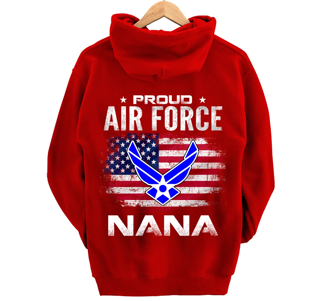 Proud Air Force Nana With American Flag Gift Veteran Pullover Hoodie