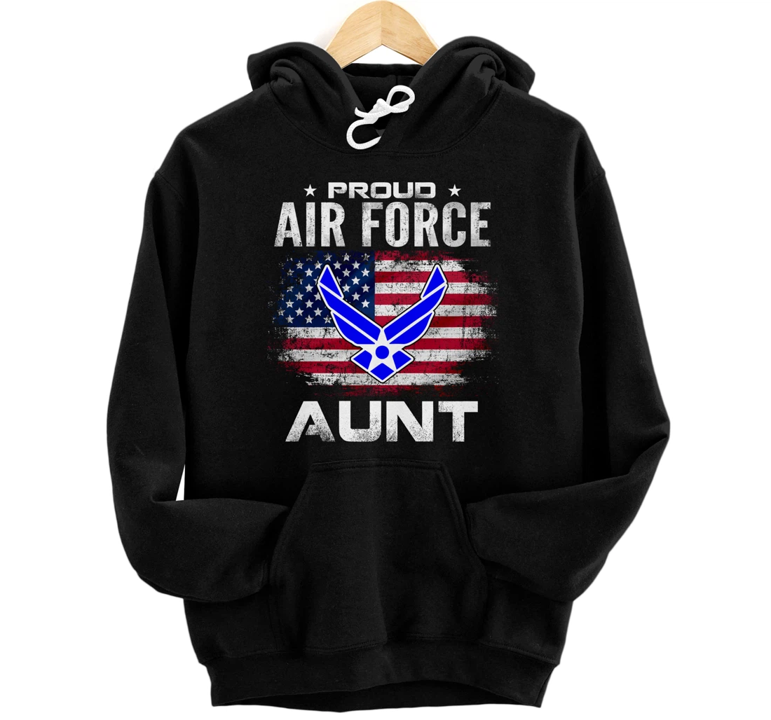 Proud Air Force Aunt With American Flag Gift Veteran Pullover Hoodie