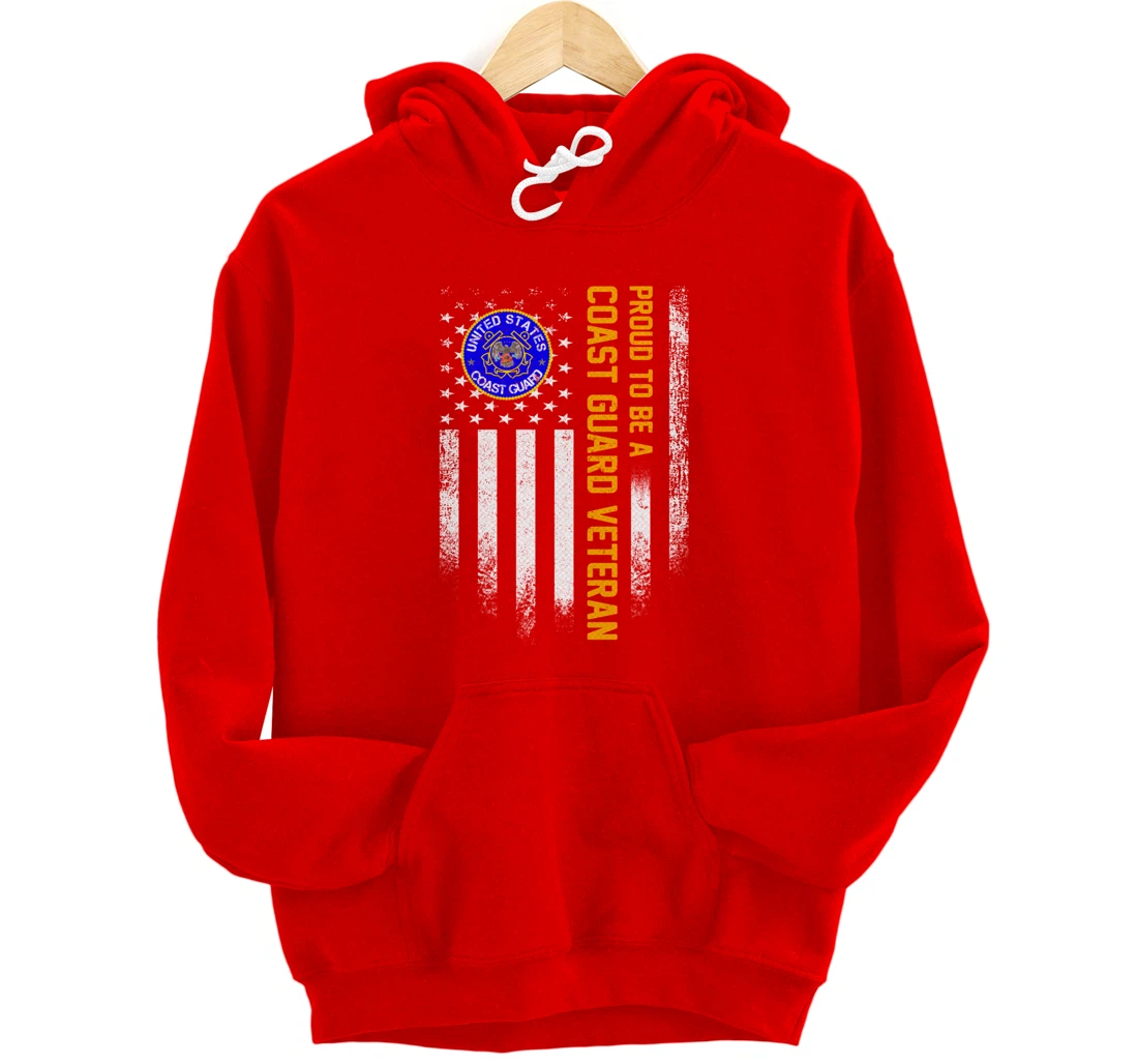 Vintage USA American Flag Proud To Be A Coast Guard Veteran Pullover Hoodie