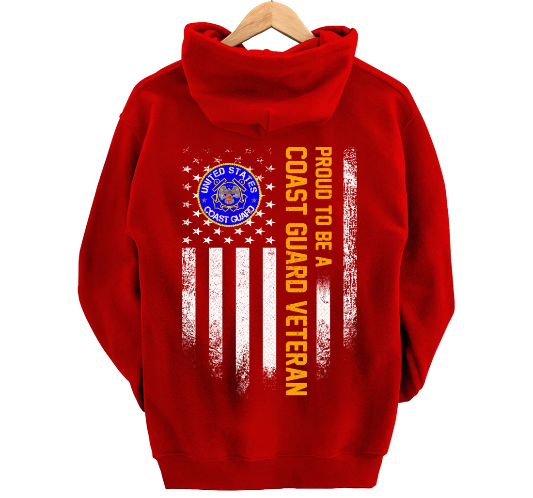 Vintage USA American Flag Proud To Be A Coast Guard Veteran Pullover Hoodie