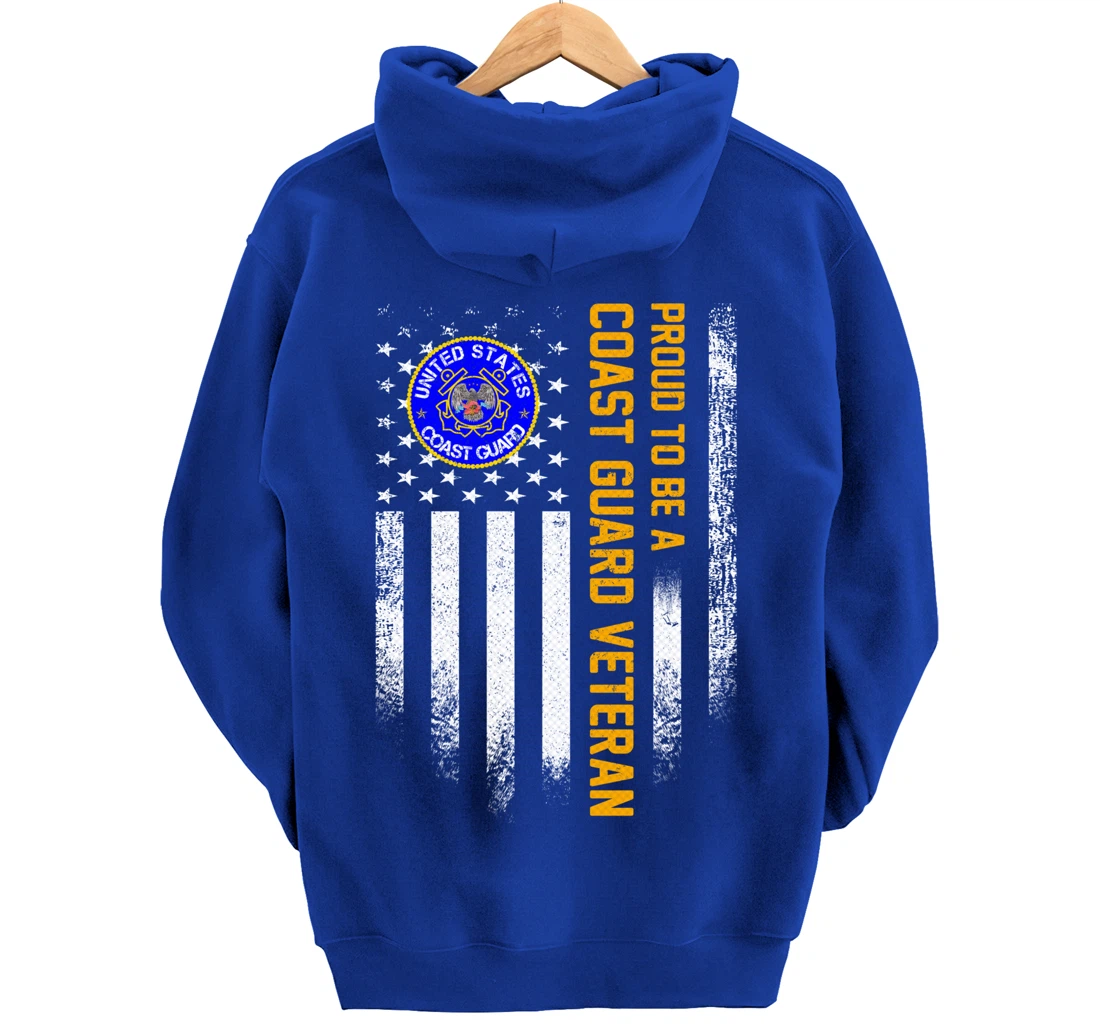 Vintage USA American Flag Proud To Be A Coast Guard Veteran Pullover Hoodie