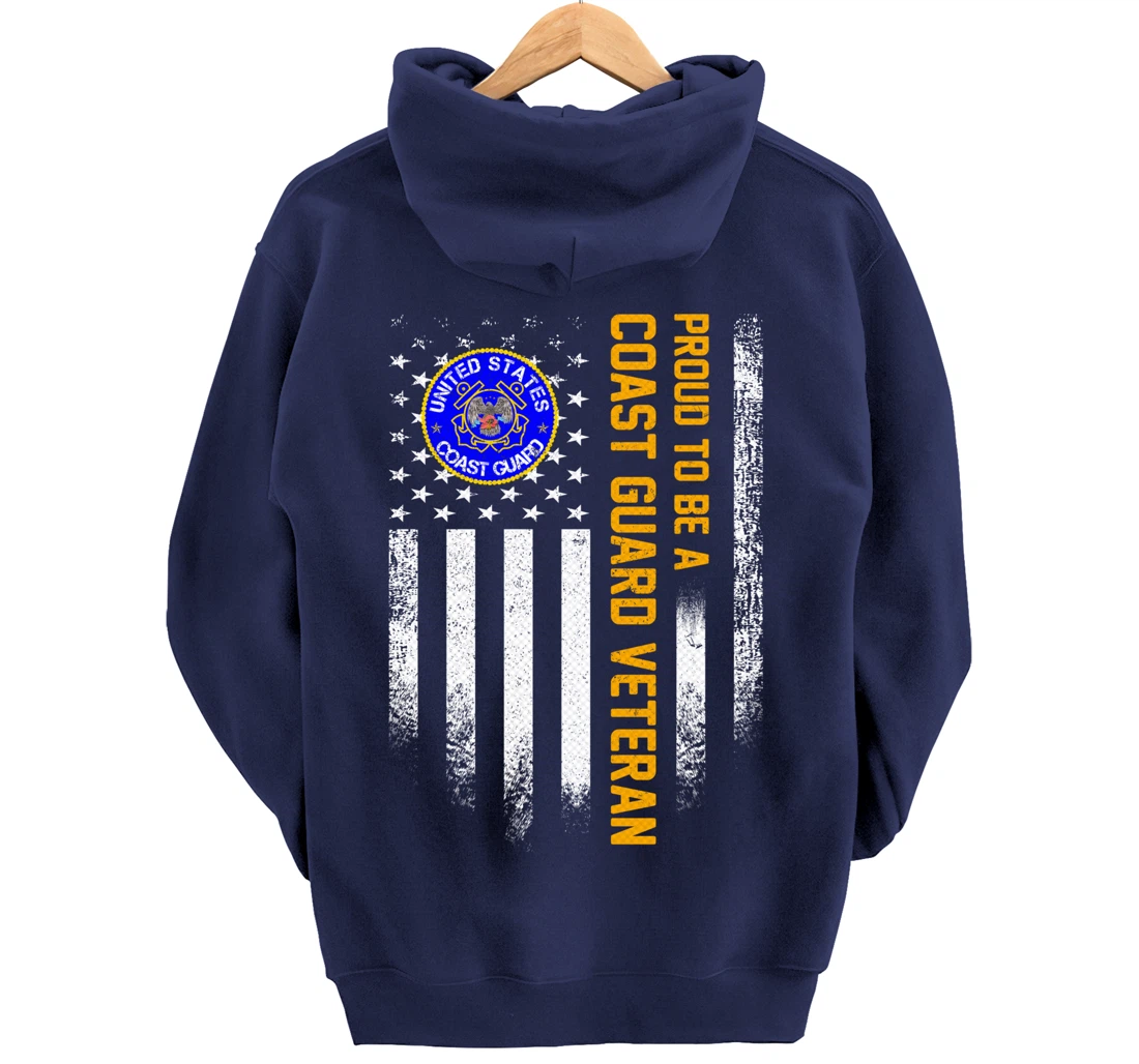 Vintage USA American Flag Proud To Be A Coast Guard Veteran Pullover Hoodie