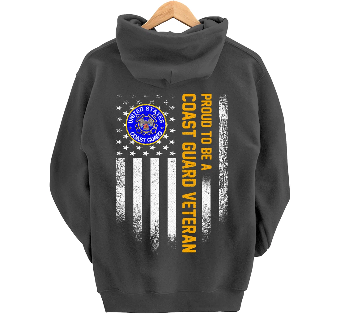 Vintage USA American Flag Proud To Be A Coast Guard Veteran Pullover Hoodie