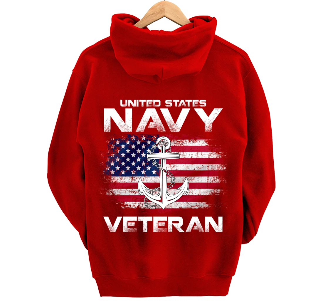 Vintage United States Navy Veteran With American Flag Gift Pullover Hoodie