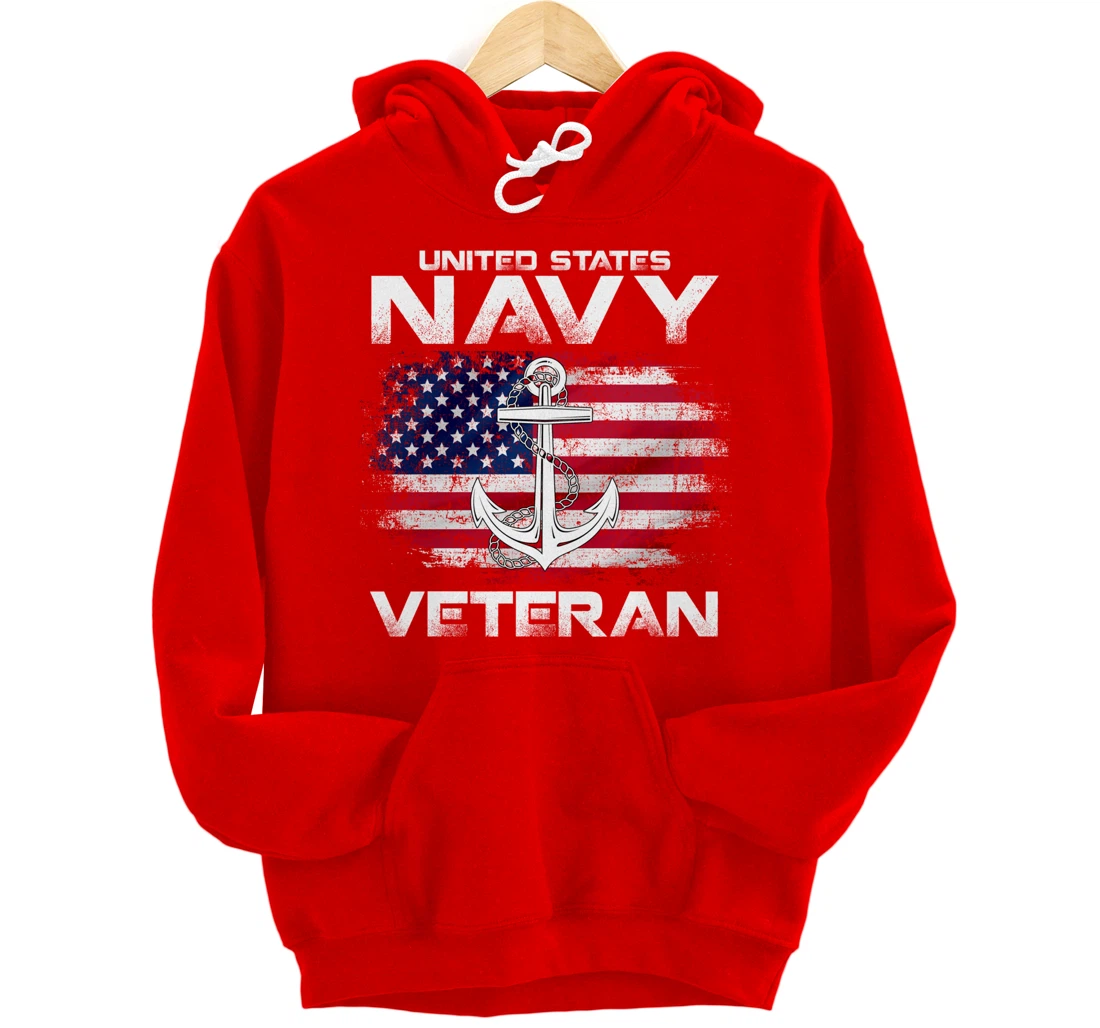 Vintage United States Navy Veteran With American Flag Gift Pullover Hoodie