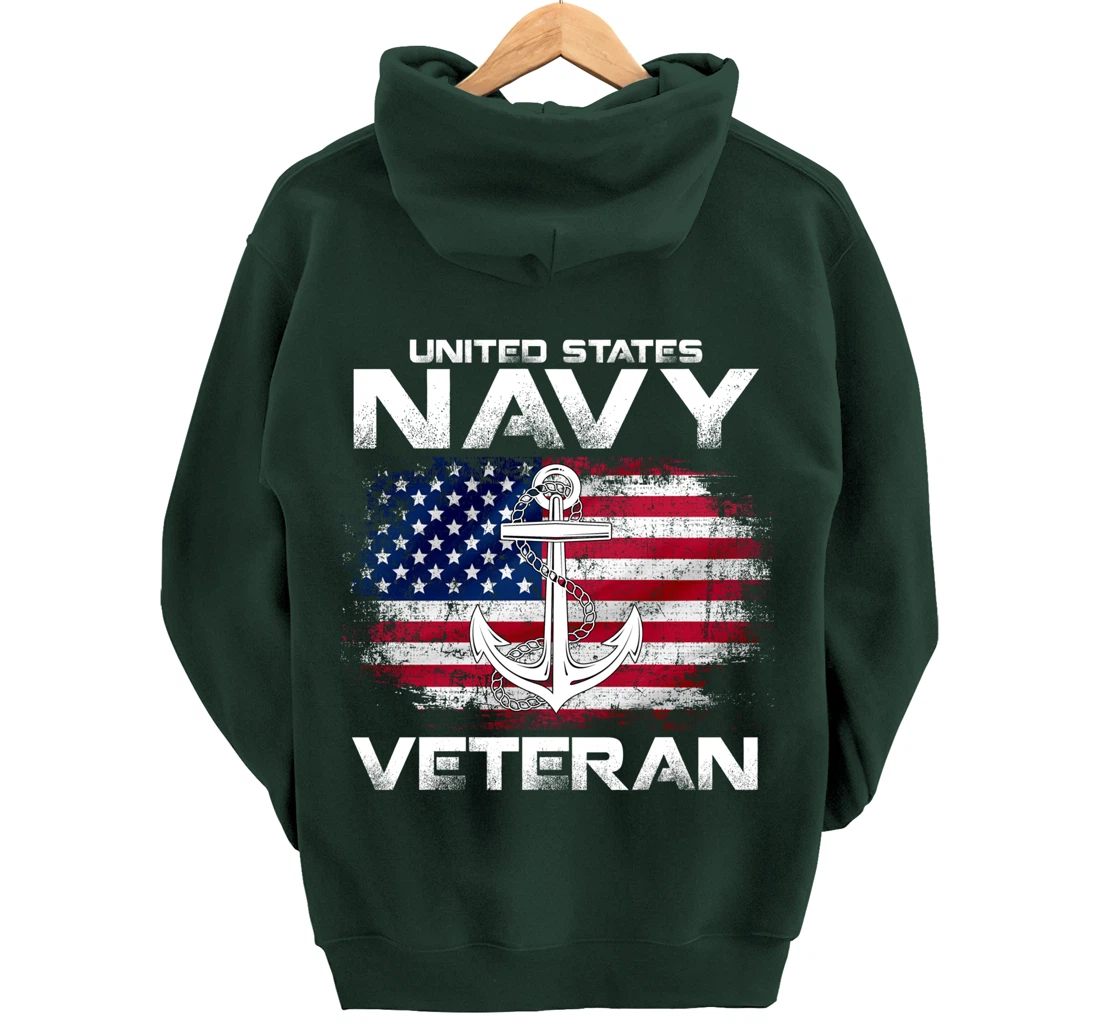 Vintage United States Navy Veteran With American Flag Gift Pullover Hoodie