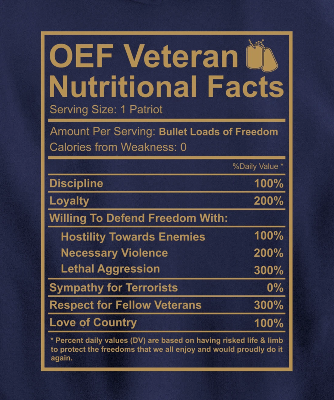 OEF OIF Veteran Nutritional Facts Proud Iraq War Army Vet Pullover Hoodie