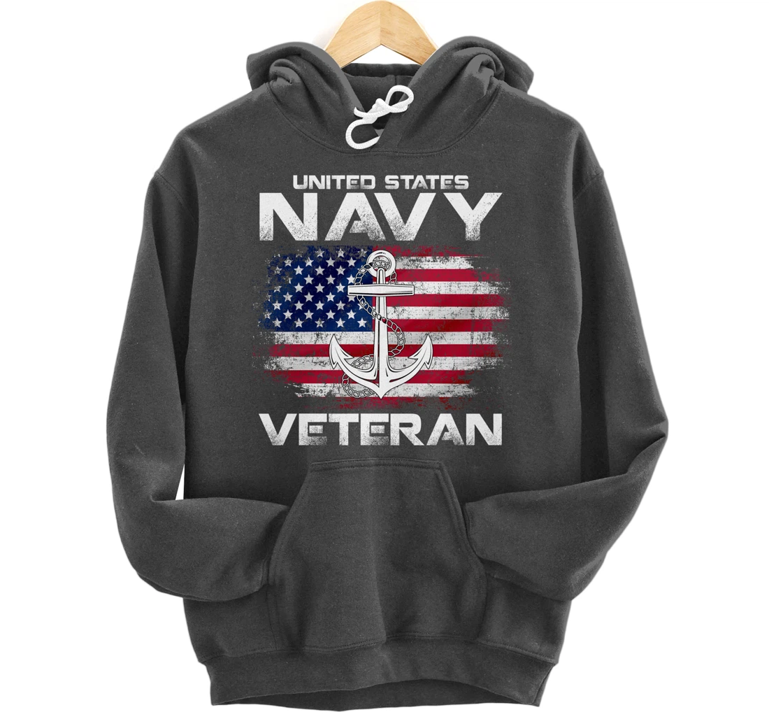 Vintage United States Navy Veteran With American Flag Gift Pullover Hoodie