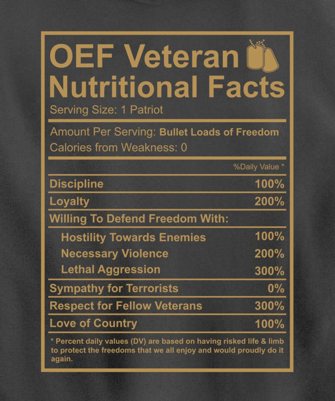 OEF OIF Veteran Nutritional Facts Proud Iraq War Army Vet Pullover Hoodie