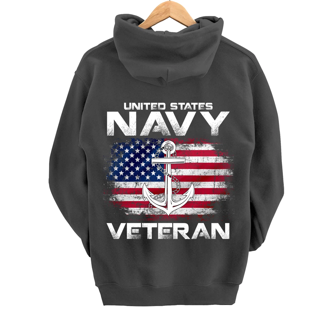 Vintage United States Navy Veteran With American Flag Gift Pullover Hoodie