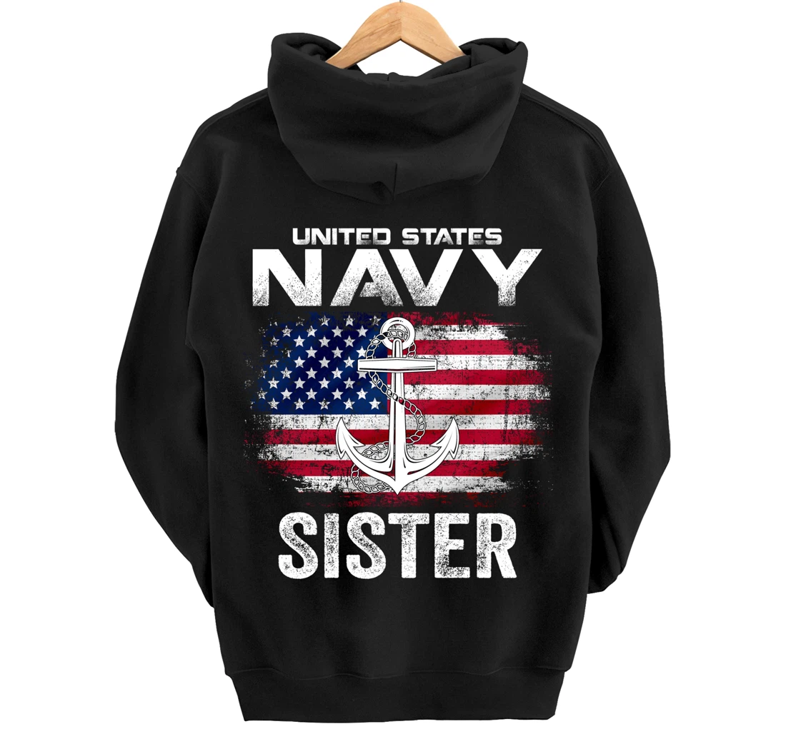United States Navy Sister With American Flag Gift Veteran Pullover Hoodie