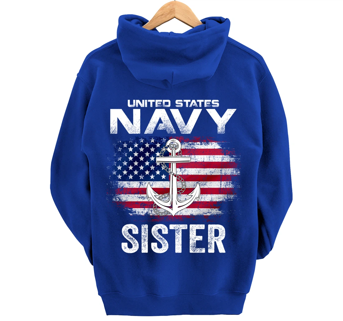 United States Navy Sister With American Flag Gift Veteran Pullover Hoodie
