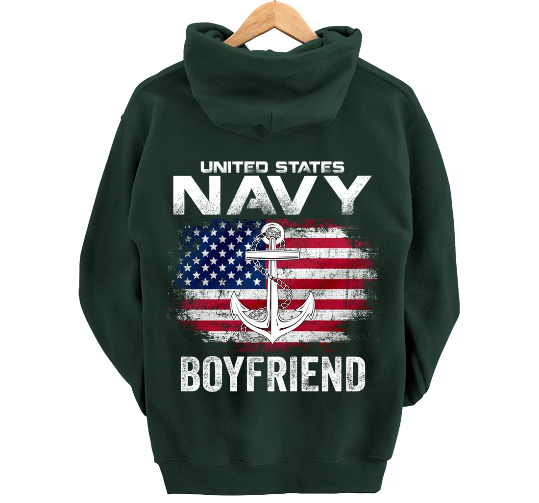 United States Navy Boyfriend With American Flag Gift Veteran Pullover Hoodie