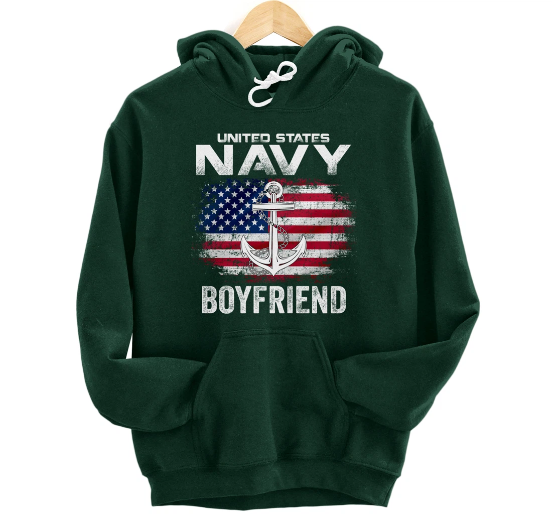 United States Navy Boyfriend With American Flag Gift Veteran Pullover Hoodie