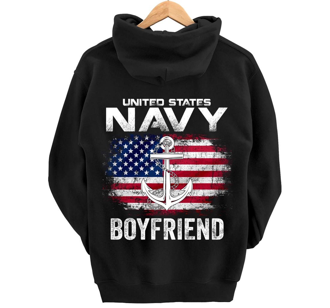 United States Navy Boyfriend With American Flag Gift Veteran Pullover Hoodie