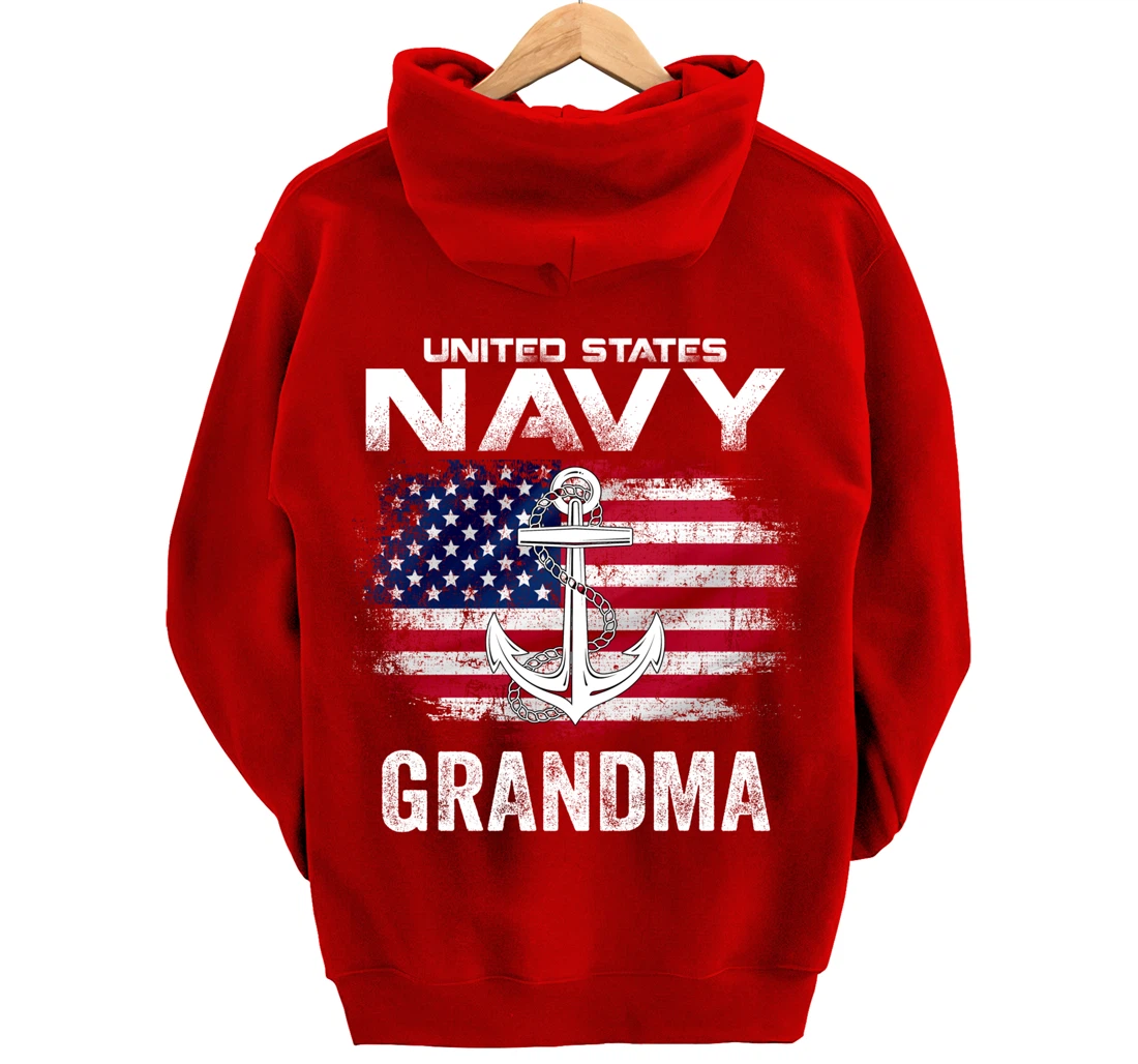 United States Navy Grandma With American Flag Gift Veteran Pullover Hoodie